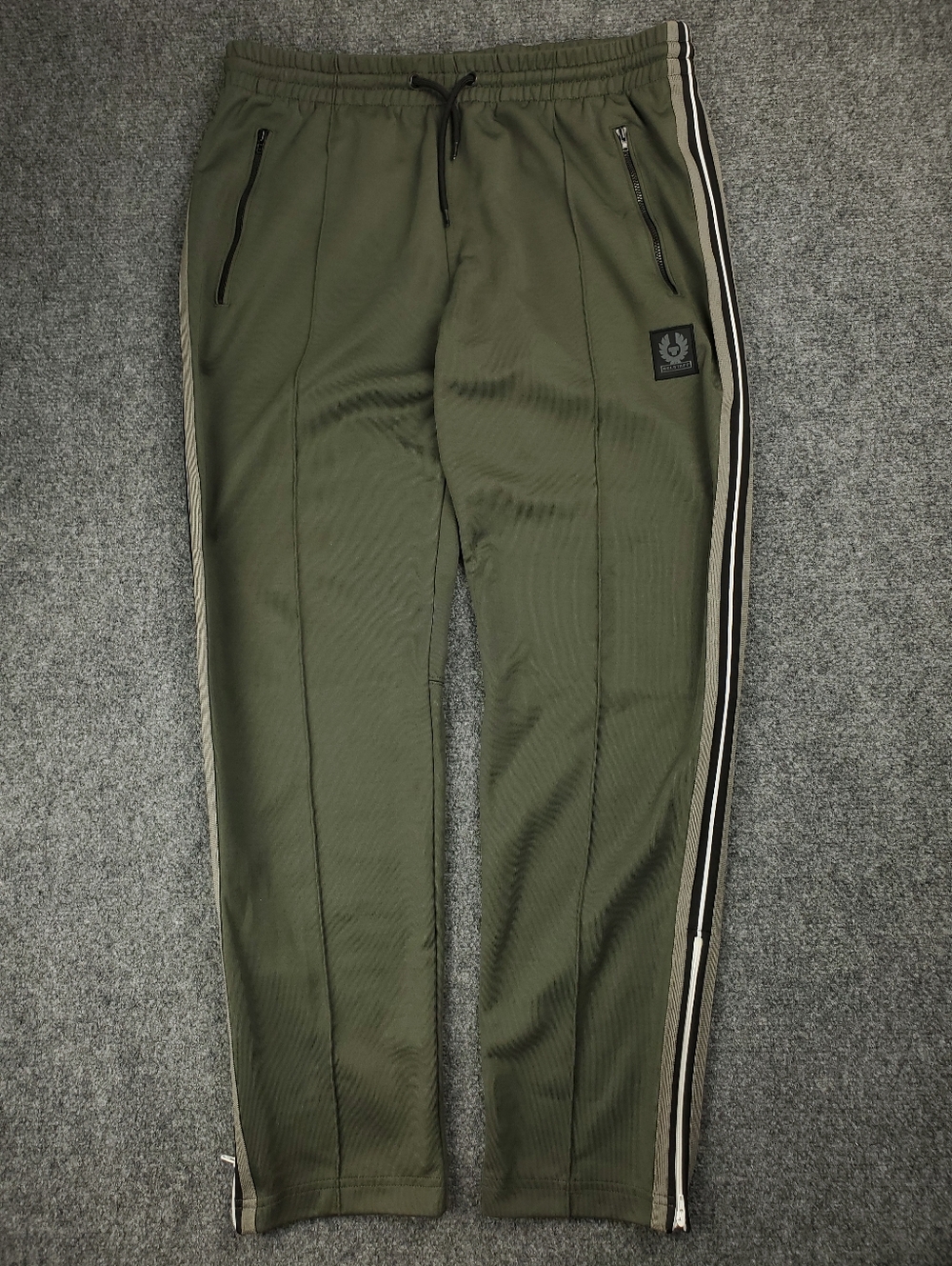 Belstaff Cambrose Sweatpants Mens XL Joggers Olive Green Side Stripe Drawstring